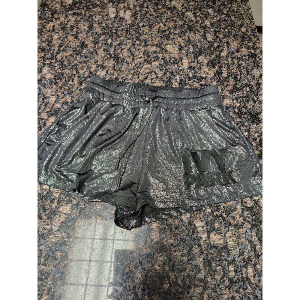 Ivy Park Womens Metallic Silver Athletic Shorts Drawstring Logo XS 29R59LSLV-XS